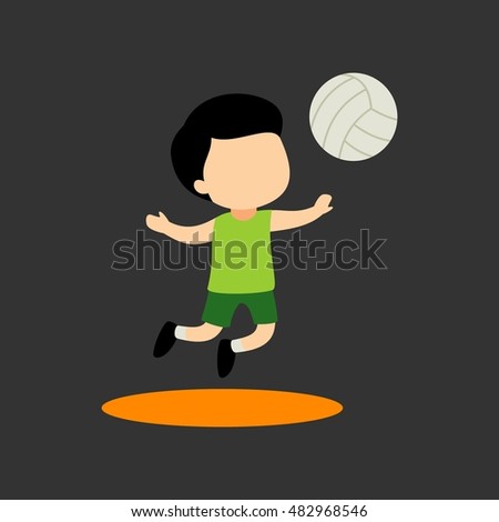 cartoon kid volleyball player jumping before smashing the ball. sports vector illustration