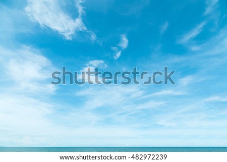 Abstract windy clear white cloud on light blue sky sea in morning sunny summer nature background concept vivid fog banner bali, Wide Asia wind gloomy horizon spring weather travel ocean skyline 2022 Royalty-Free Stock Photo #482972239
