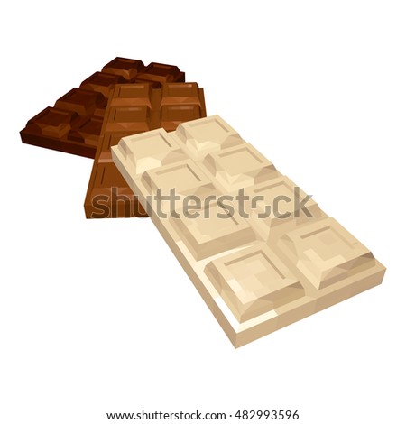 Three Bars of Chocolate: White Milk and Dark Isolated on White Background. Vector 3D Realistic Illustration.