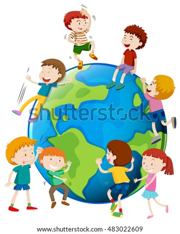 Many children areound the world illustration