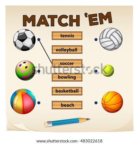 Matching game with sports and balls illustration