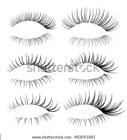 Vector realistic eyelash textures. Set of beautiful lash brush for your design Royalty-Free Stock Photo #483041881