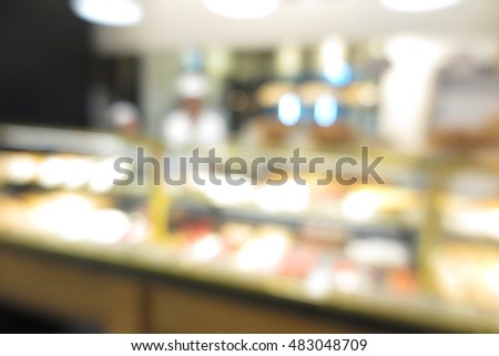 Bakery cafe shop interior blur abstract background concept
