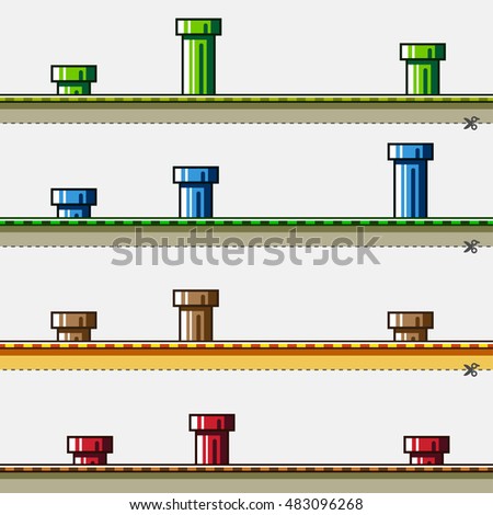 Colored backgrounds with pipes for simple game Royalty-Free Stock Photo #483096268