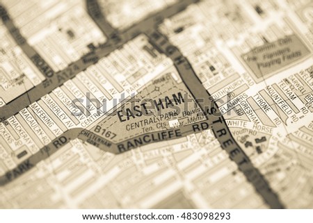 East Ham. London, UK map.