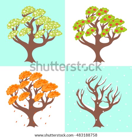  Vector image - seasons. Apple tree in four seasons.