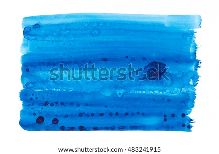 blue color watercolor texture painted on white paper background