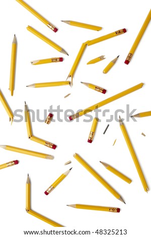 close up of used pencil on white background with clipping path
