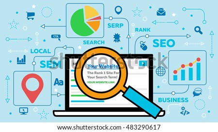 SEO Concept with Laptop and Icons - Search Engine Optimization Royalty-Free Stock Photo #483290617