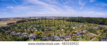 Beautiful view above the earth on landmark down garden houses