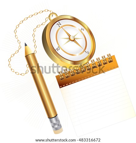 
Graphical representation of a notebook with a pencil and a compass