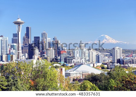 Seattle with Mount Rainier in the background