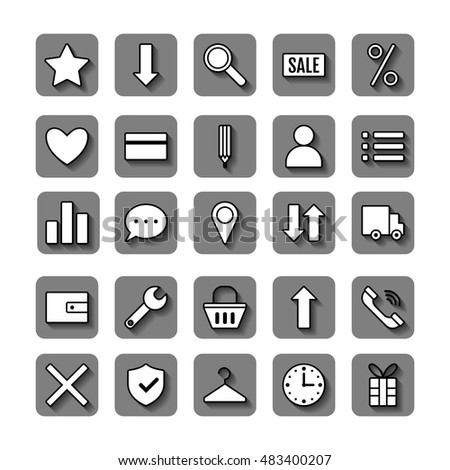 Icon set e-Commerce. Flat linear design, shopping symbols, elements