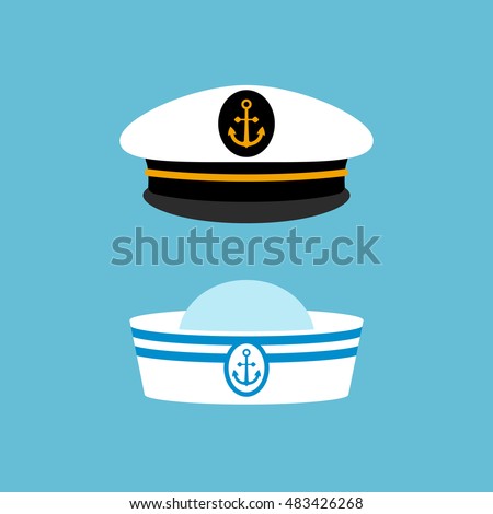 Sailor hat set, marine captain clothing Royalty-Free Stock Photo #483426268