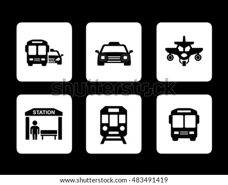 set of black isolated social transport icons