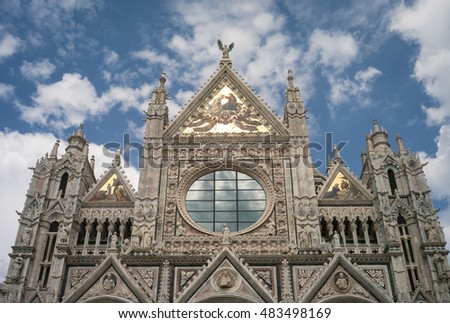 Siena, Italy, Tuscany: view of the facade of the Cathedral of Santa Maria Assunta in Siena (Tuscany, Italy), built in Italian Gothic Roman style in the XI Century. Color image.