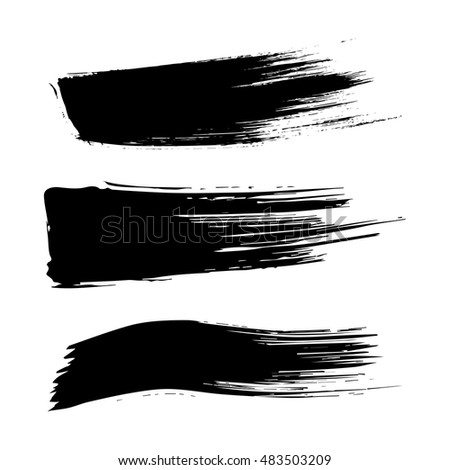 Set of ink brush stroke vector stains. Grunge Paint stripe. Distressed banner . Black isolated paintbrush collection . Modern Textured shape .
