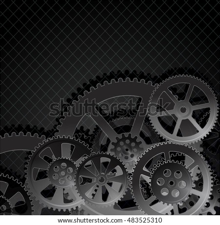 golden gears on a black background, illustration clip-art