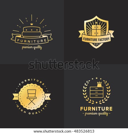 Gold furniture vintage hipster logo vector set on the black background. Part two.