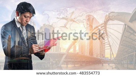 Business concept, city scape and Global business connection technology interface