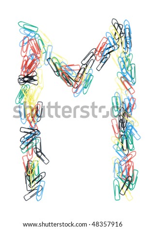 Letter M formed with colorful paperclips