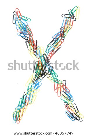 Letter X formed with colorful paperclips
