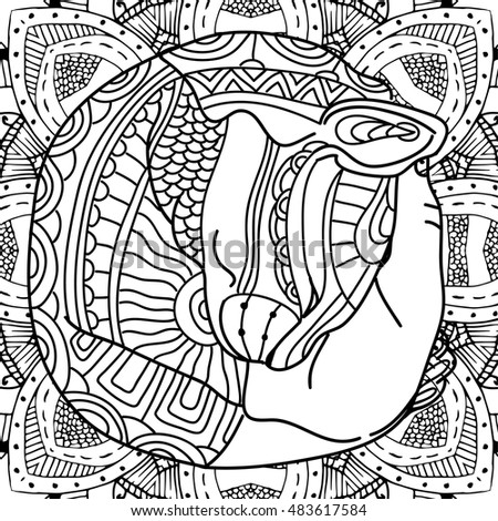 The cat in the arms. Coloring book page animal, with patterns. Antistress illustartion