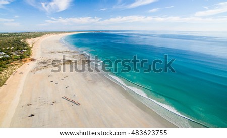 Camels at Cable Beach, Broome, Western Australia. Royalty-Free Stock Photo #483623755