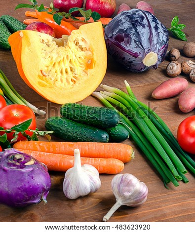 Vegetables and fruits background. Healthy food concept. 