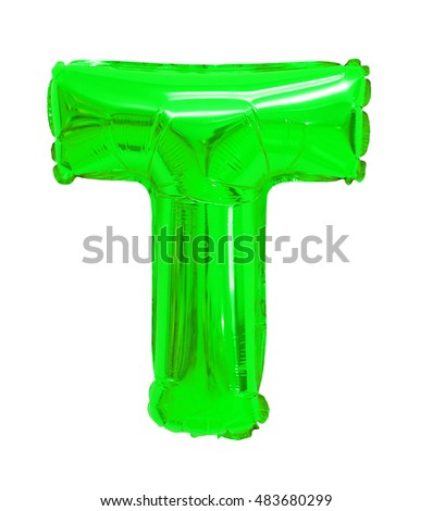 Letter T English alphabet green of balloons on a white background