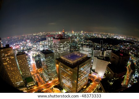 tokyo night view from building(fisheye lens) Royalty-Free Stock Photo #48373333