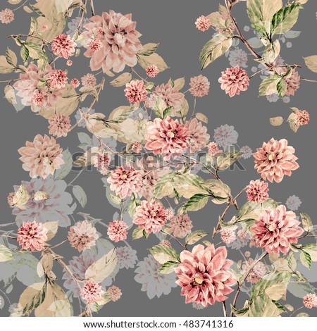 Beautiful bouquet dahlia watercolor seamless pattern