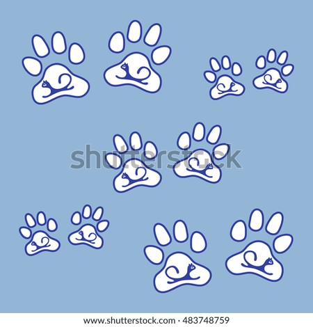 Nice picture of silhouette cats lying inside animal traces on a colored background in gentle tones.
