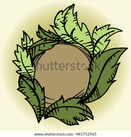 Green Leaves Frame Hand Drawing, Sketch, Vector, Illusion