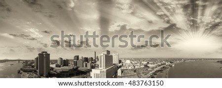 Panoramic aerial view of New Orleans at dusk, Louisiana.