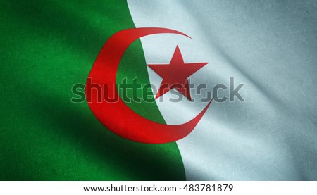 Realistic flag of Algeria waving with highly detailed fabric texture.