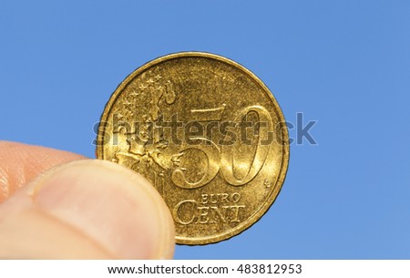  photographed close-up coins of the European Union - the euro. Little depth of field