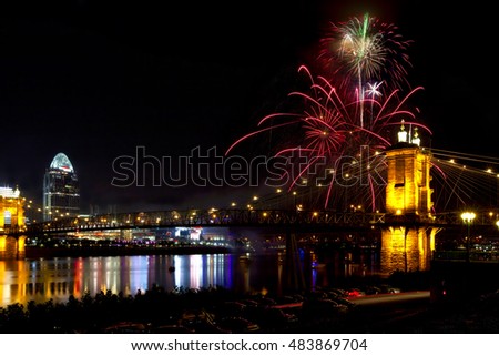 Fireworks along the Ohio River in Cincinnati, Ohio 