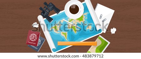 Travel and tourism. Flat style. World, earth map. Globe. Trip, tour, journey, summer holidays. Traveling,exploring worldwide.