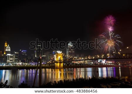 Fireworks over the Ohio River in cincinnati, Ohio