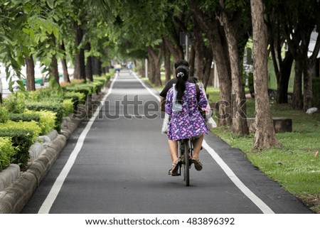 Bicycle lane near the road with the man on bike