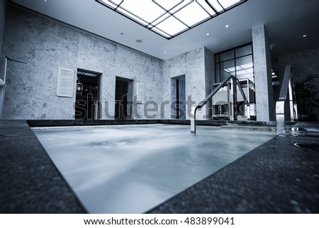 modern marble house , indoor pool with sauna