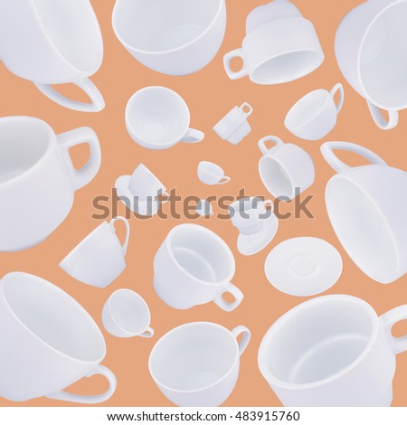 square abstract pattern with spiraling white coffee cups on cream background