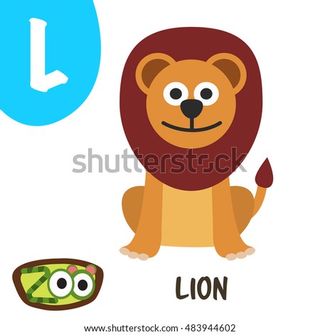 Cute zoo alphabet in vector. L for Lion