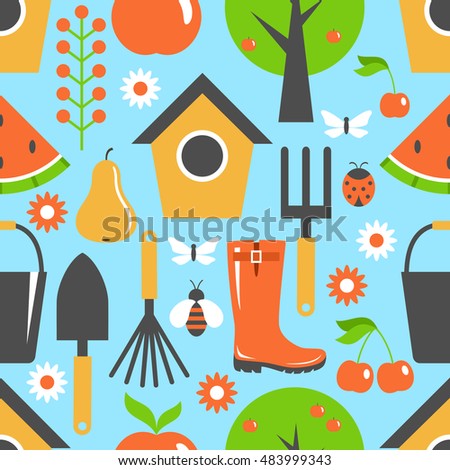 Garden pattern seamless. Harvest, fruits. Background. Vector