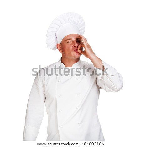 Chef man isolated over white background.