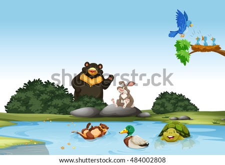 Animals in the green field illustration