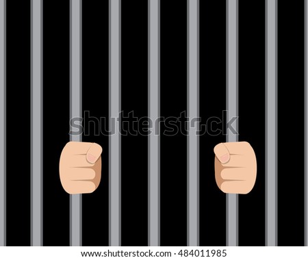 Prisoner's hand holding a jail , vector