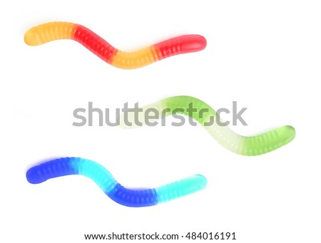 Colorful Jelly Worms Snakes isolated on white background