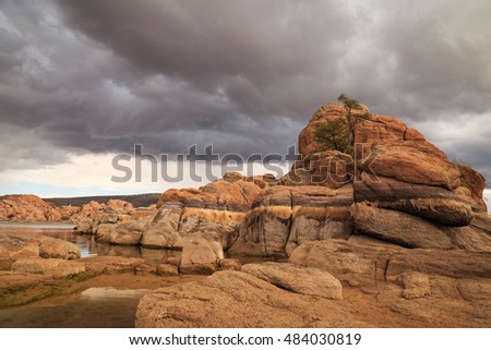 Beautiful Arizona Monsoon scene  at Watson lake/granite dells, Prescott, Arizona, USA